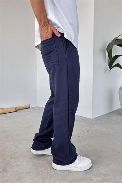 Lacivert Müslin Kumaş Premium Baggy Pantolon