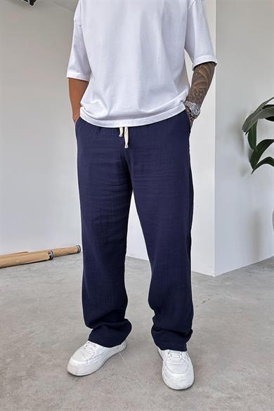 Lacivert Müslin Kumaş Premium Baggy Pantolon