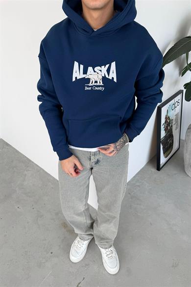 Lacivert Nakış Detay Oversize Sweatshirt