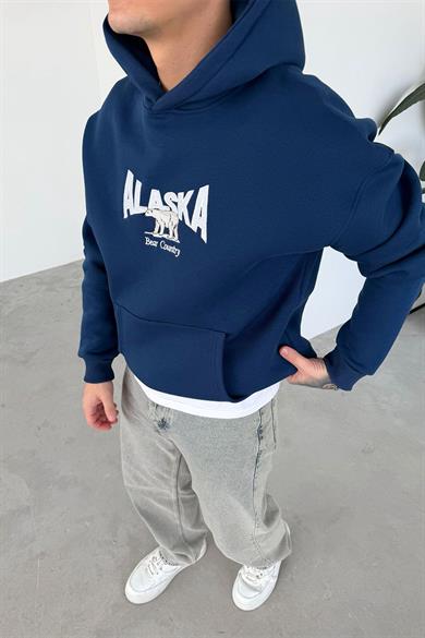 Lacivert Nakış Detay Oversize Sweatshirt