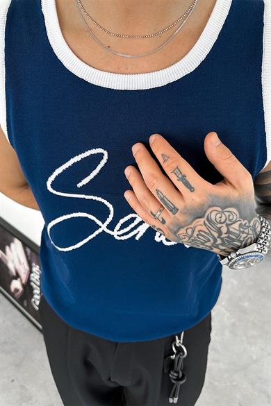 Lacivert Old Money Senor Triko Kolsuz Tişört