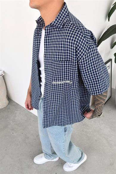 Lacivert Only Nakış Kareli Gömlek