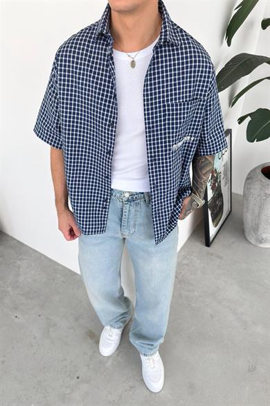 Lacivert Only Nakış Kareli Gömlek