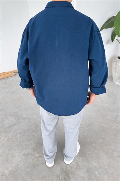 Lacivert Oversize Fresh Keten Gömlek