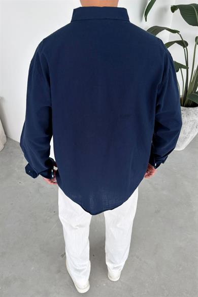 Lacivert Oversize Fresh Keten Gömlek