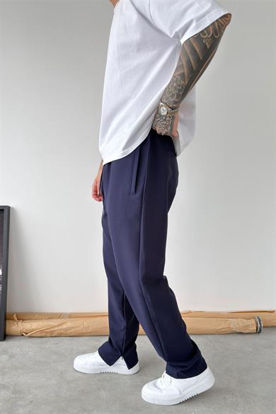 Lacivert Paçası Fermuarlı Baggy Pantolon