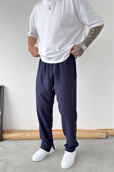 Lacivert Paçası Fermuarlı Baggy Pantolon