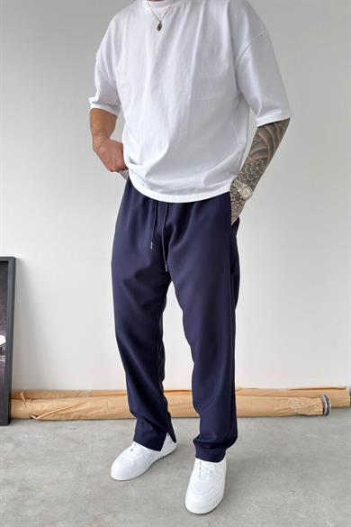 Lacivert Paçası Fermuarlı Baggy Pantolon