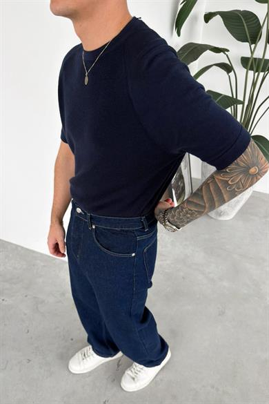 Lacivert Parça Detay Triko Relaxed Tişört