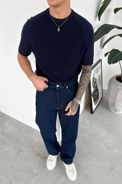 Lacivert Parça Detay Triko Relaxed Tişört