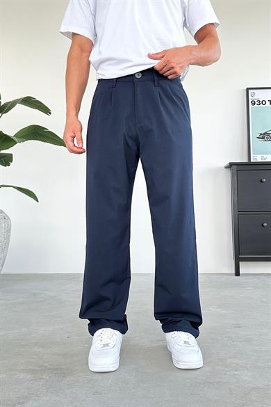 Lacivert Pile Detay Kumaş Baggy Pantolon