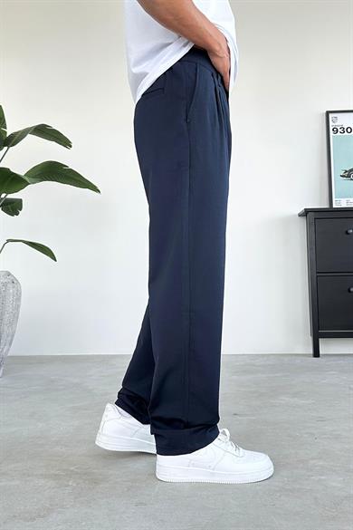 Lacivert Pile Detay Kumaş Baggy Pantolon