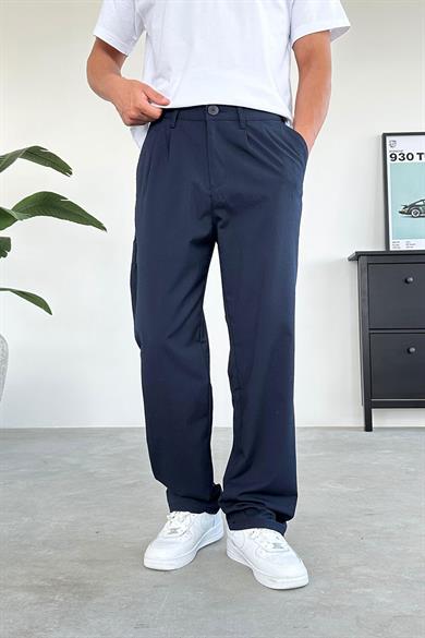 Lacivert Pile Detay Kumaş Baggy Pantolon
