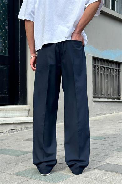 Lacivert Pile Detaylı Kumaş 65 GO Baggy Pantolon