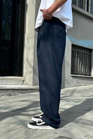 Lacivert Pile Detaylı Kumaş 65 GO Baggy Pantolon