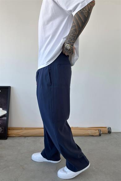 Lacivert Pileli Modal Kumaş Baggy Pantolon