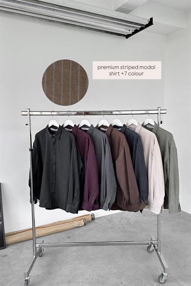 Lacivert Premium Çizgili Modal Gömlek