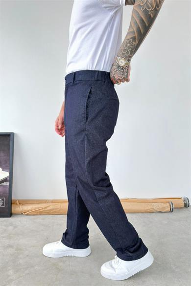 Lacivert Premium Dokulu Baggy Kumaş Pantolon