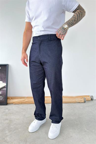 Lacivert Premium Dokulu Baggy Kumaş Pantolon