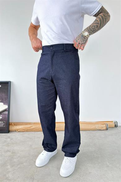 Lacivert Premium Dokulu Baggy Kumaş Pantolon
