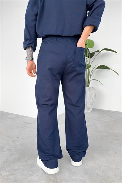 Lacivert Premium Keten Basic Baggy Pantolon