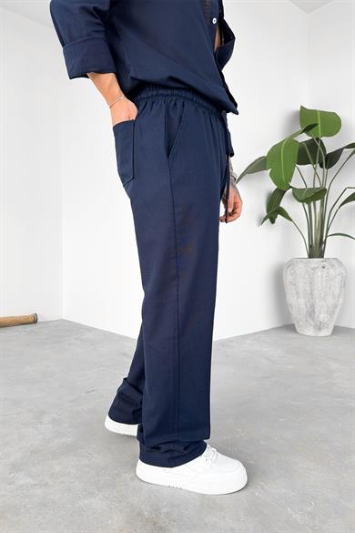 Lacivert Premium Keten Basic Baggy Pantolon