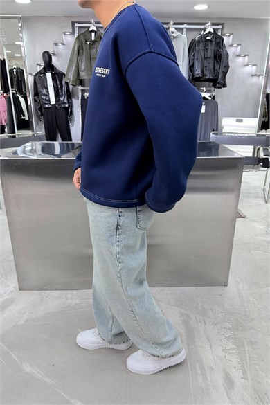 Lacivert Represent Baskılı Boxy Kalıp Sweatshirt