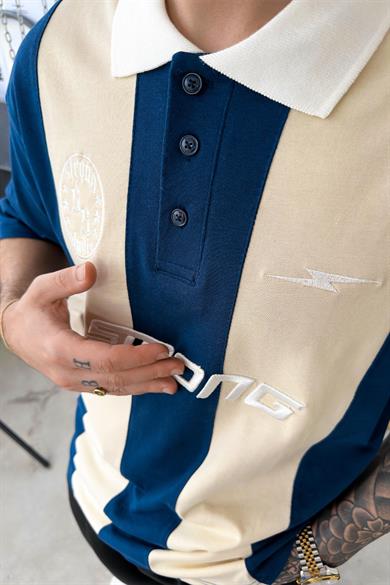 Lacivert Strong Nakış Detay Oversize Polo Yaka Tişört
