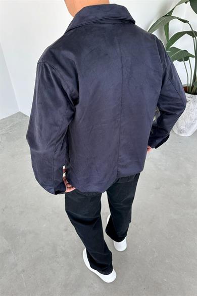 Lacivert Süet Kumaş Basic Relaxed Ceket