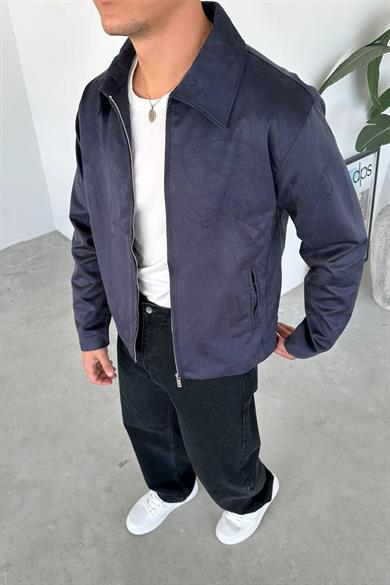 Lacivert Süet Kumaş Basic Relaxed Ceket