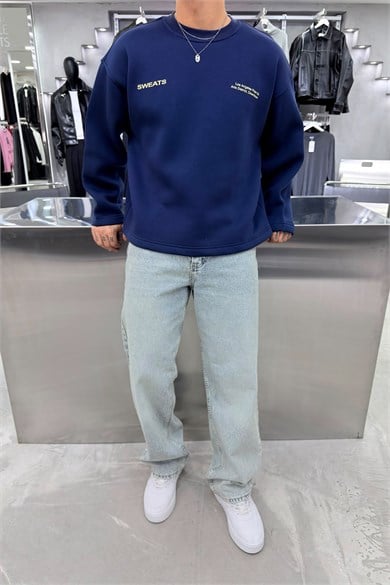 Lacivert Sweats Baskılı Boxy Fit Sweatshirt