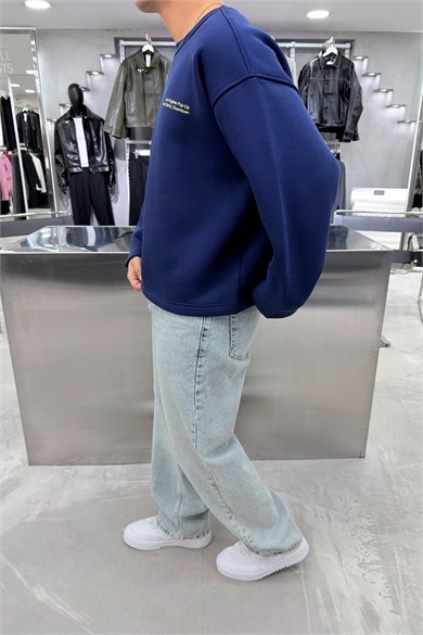 Lacivert Sweats Baskılı Boxy Fit Sweatshirt