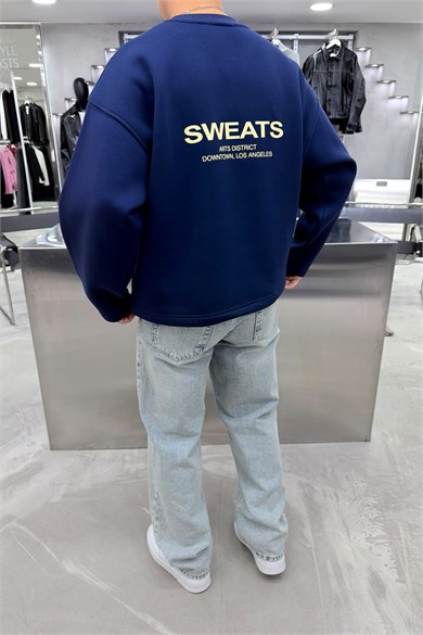 Lacivert Sweats Baskılı Boxy Fit Sweatshirt