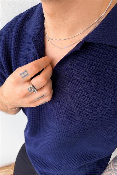 Lacivert Triko Relaxed Polo Yaka Tişört