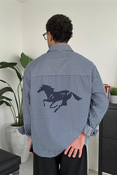 Lacivert Vintage Colege Oversize Gömlek