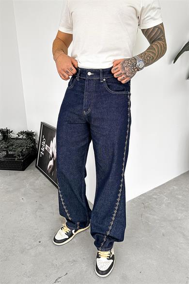 Lacivert Western Nakış Detay Premium Regular Pantolon