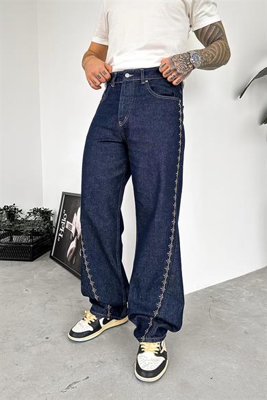 Lacivert Western Nakış Detay Premium Regular Pantolon