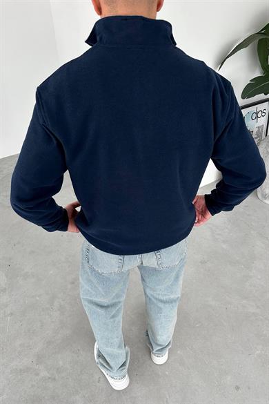 Lacivert Yacht Club Yarım Fermuar Relaxed Sweatshirt