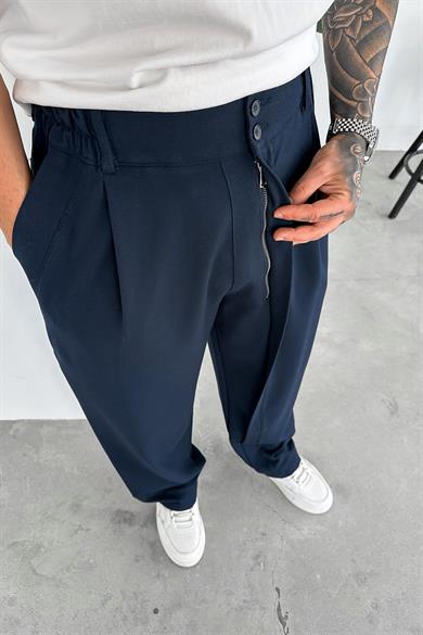 Lacivert Yüksek Bel Premium Kumaş Baggy Pantolon