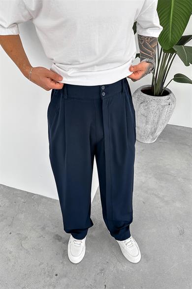 Lacivert Yüksek Bel Premium Kumaş Baggy Pantolon