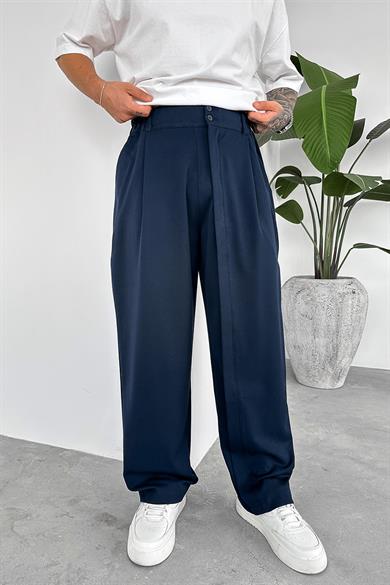 Lacivert Yüksek Bel Premium Kumaş Baggy Pantolon
