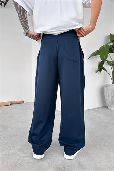 Lacivert Yüksek Bel Premium Kumaş Baggy Pantolon