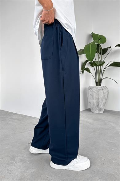Lacivert Yüksek Bel Premium Kumaş Baggy Pantolon