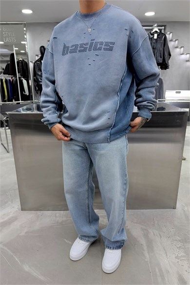 Mavi Basics Taş Detaylı Yıkamalı Oversize Sweatshirt
