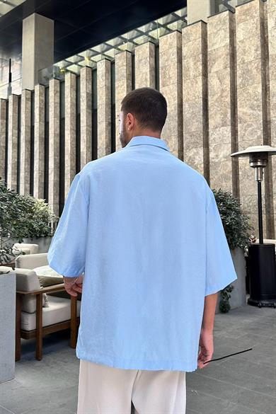 Mavi Deniz Atı Nakış Detay BS Oversize Gömlek