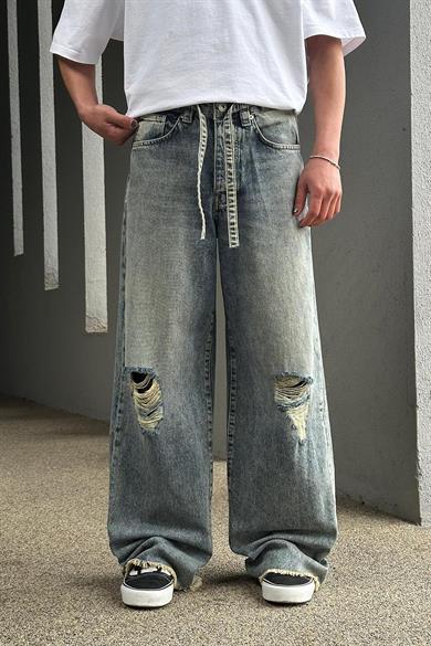 Mavi Dizi Yırtık Beli Detaylı 025 GD Ekstra Bol Baggy Pantolon