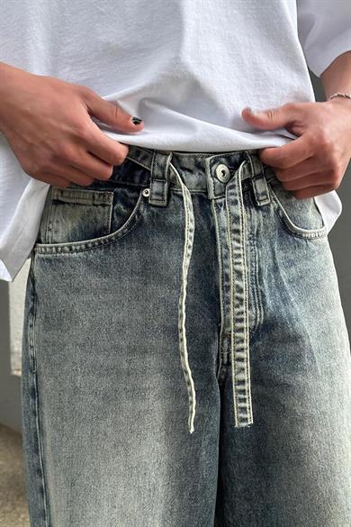 Mavi Dizi Yırtık Beli Detaylı 025 GD Ekstra Bol Baggy Pantolon
