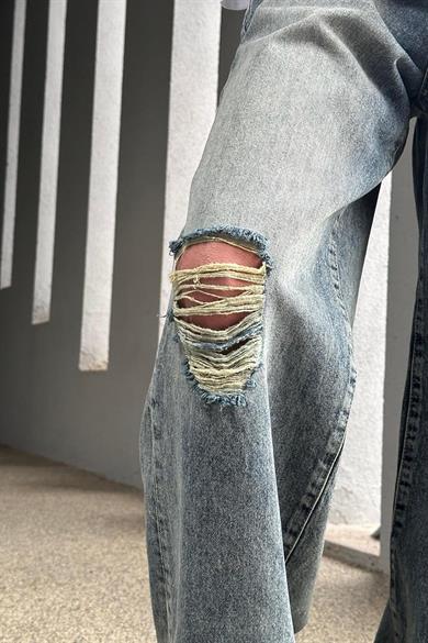 Mavi Dizi Yırtık Beli Detaylı 025 GD Ekstra Bol Baggy Pantolon