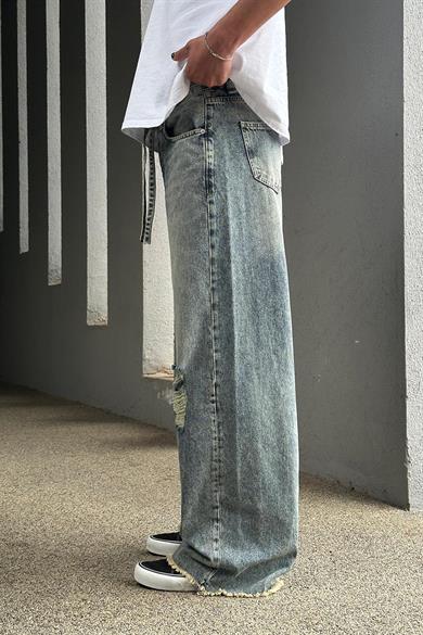 Mavi Dizi Yırtık Beli Detaylı 025 GD Ekstra Bol Baggy Pantolon