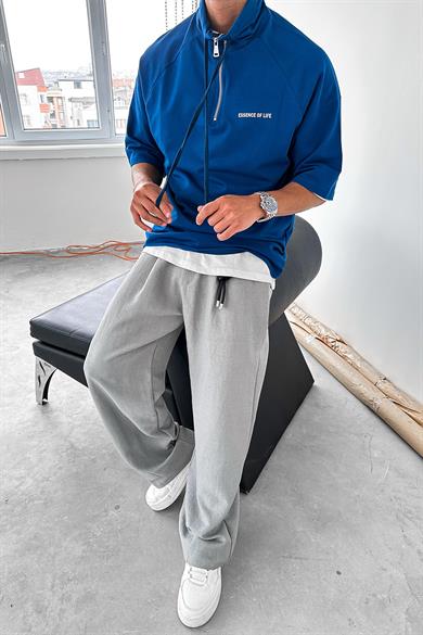 Mavi Fermuarlı EE Oversize Polo Yaka Tişört